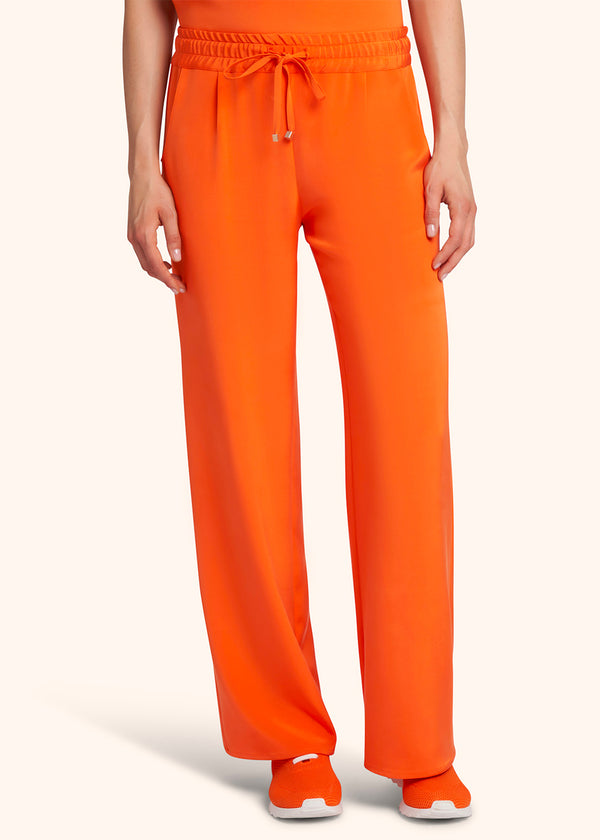Kiton pantalon à coulisse orange en soie stretch douce et confortable d’inspiration orientale pour femme.
