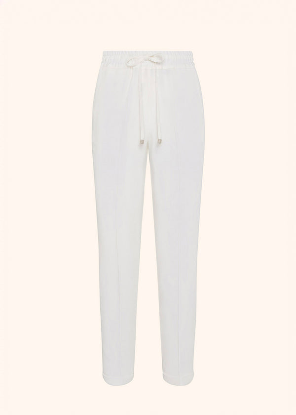 Kiton pantalon à coulisse en soie de couleur blanche pour femme.