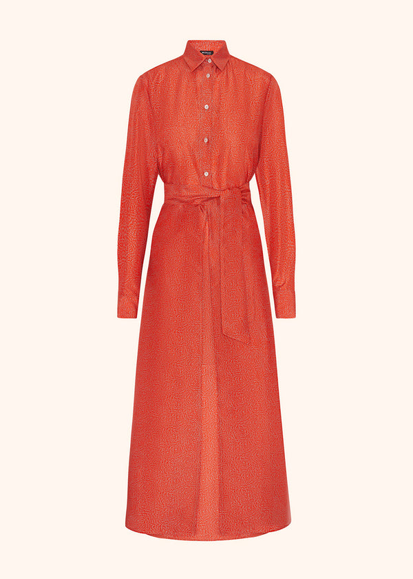 Kiton robe-chemise en soie imprimée d’un micro-motif orange sur un fond couleur platine pour femme.