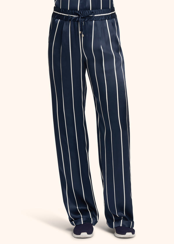 Kiton pantalon pull-on confortable en soie bleue légèrement stretch pour femme.