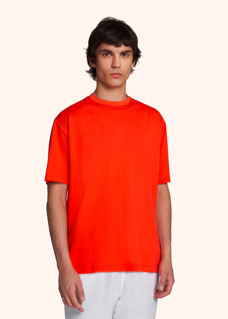 Kiton t-shirt ras-du-cou à manches courtes en coton de couleur orange fluo pour homme.