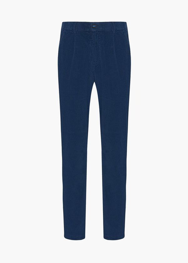 Kiton pantalon en velours de coton côtelé de couleur bleue.