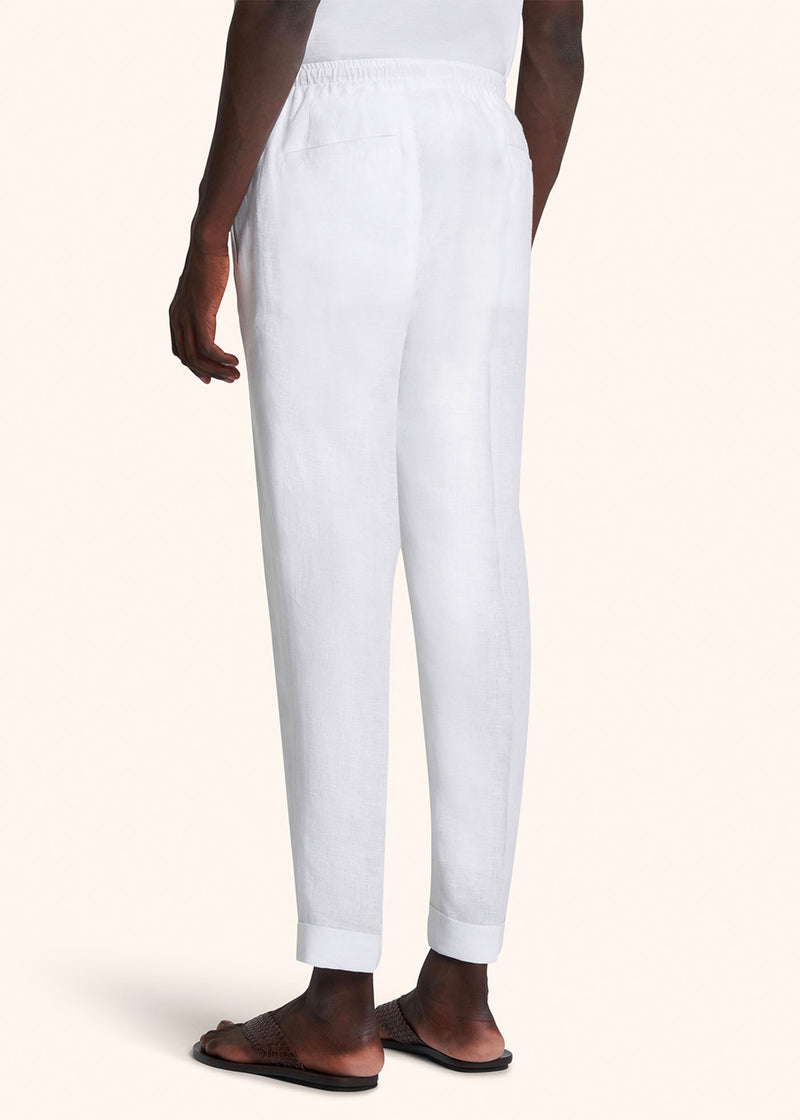 Kiton pantalon de jogging blanc en lin irlandais très frais pour homme.