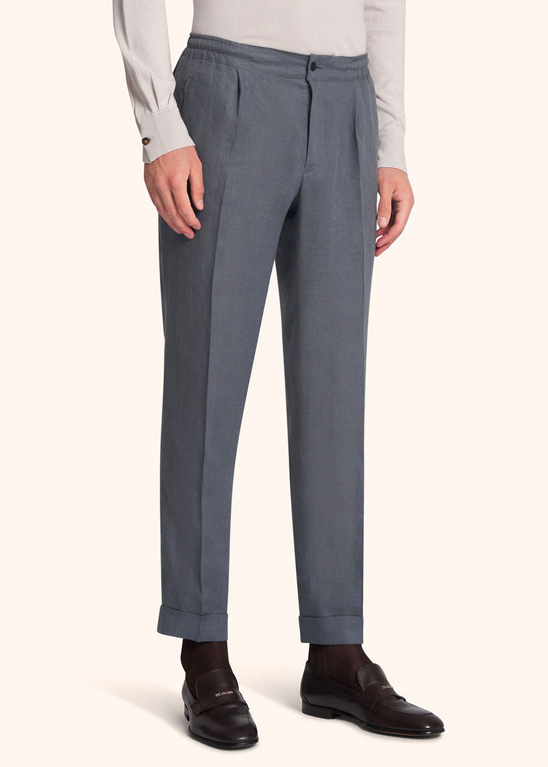 Kiton pantalon de jogging gris foncé en lin irlandais très frais pour homme.