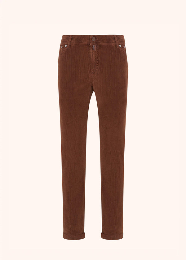 Kiton jean marron modèle « cinq poches » coupe slim pour homme.