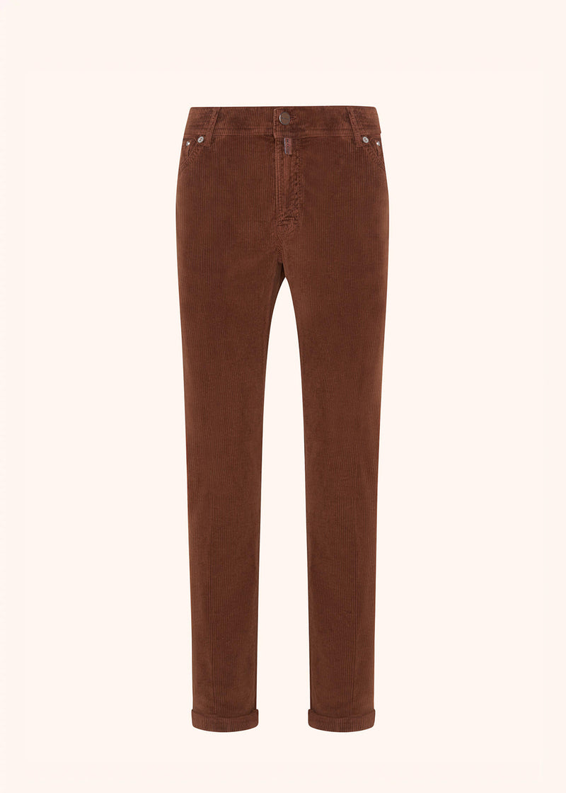 Kiton jean marron modèle « cinq poches » coupe slim pour homme.