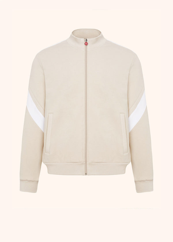 Kiton veste modèle sweat de couleur beige avec détails bandes de couleur blanche pour homme.