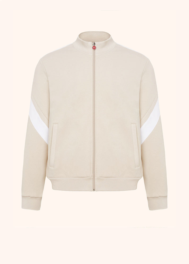 Kiton veste modèle sweat de couleur beige avec détails bandes de couleur blanche pour homme.