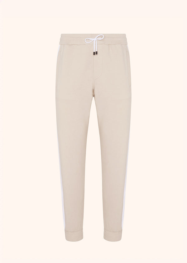 Kiton pantalon de jogging de couleur beige avec détails bandes de couleur blanche pour homme.