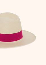Kiton chapeau à larges bords en paille tressée avec lamé fuchsia pour femme.