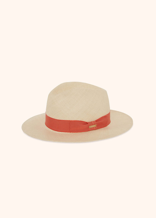 Kiton chapeau à larges bords en paille tressée avec lamé orange pour femme.