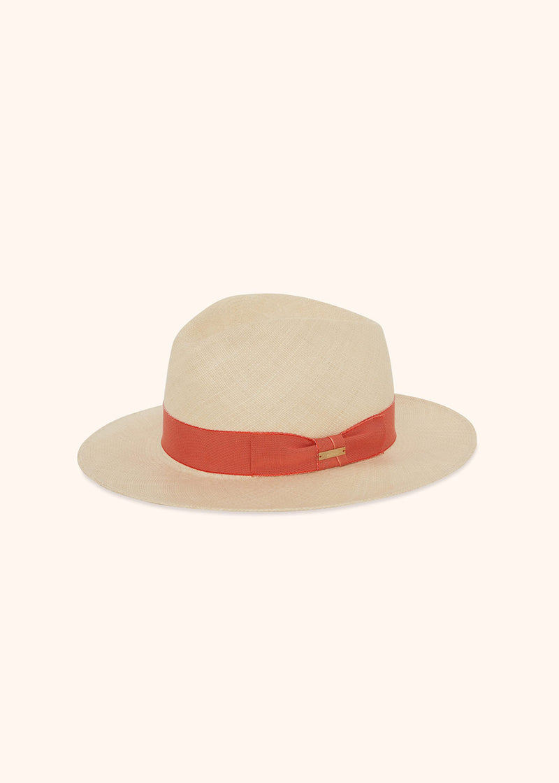 Kiton chapeau à larges bords en paille tressée avec lamé orange pour femme.