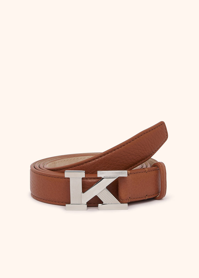 Kiton ceinture de couleur whisky réalisée en cuir de cerf pour femme.