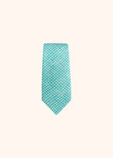 Kiton cravate en soie avec motif à pois blancs sur fond vert d’eau pour homme.