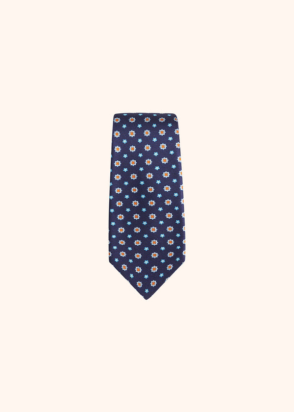 Kiton cravate en soie avec motif fleuri dans les tons bleus pour homme.