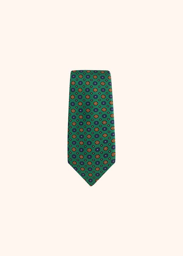 Kiton cravate en soie avec motif fleuri dans les tons verts pour homme.