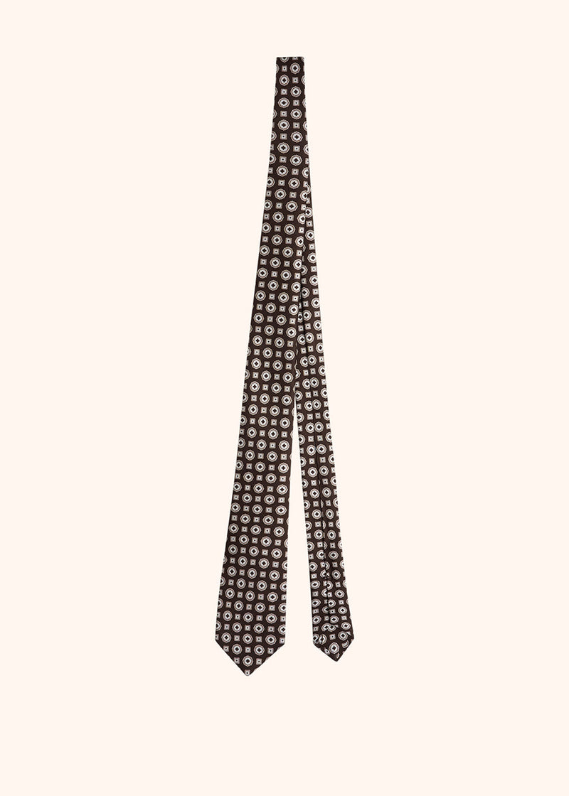Kiton cravate en soie avec motif médaillon dans les tons marron et blancs pour homme.