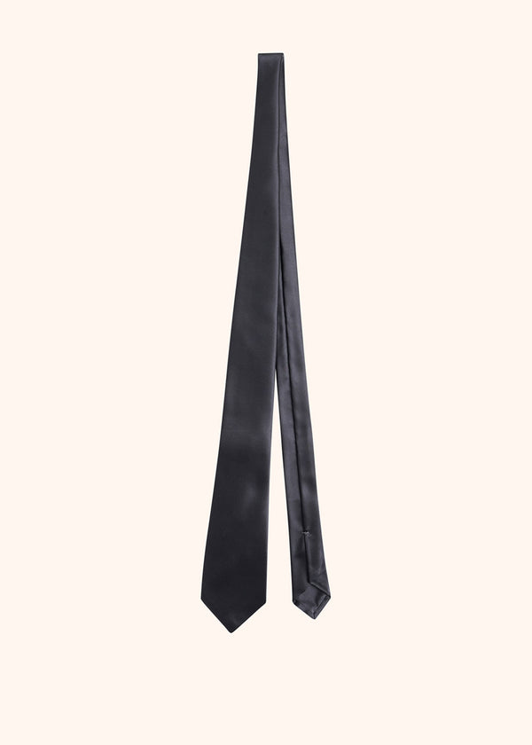 Kiton cravate en soie satinée de couleur gris anthracite pour homme.