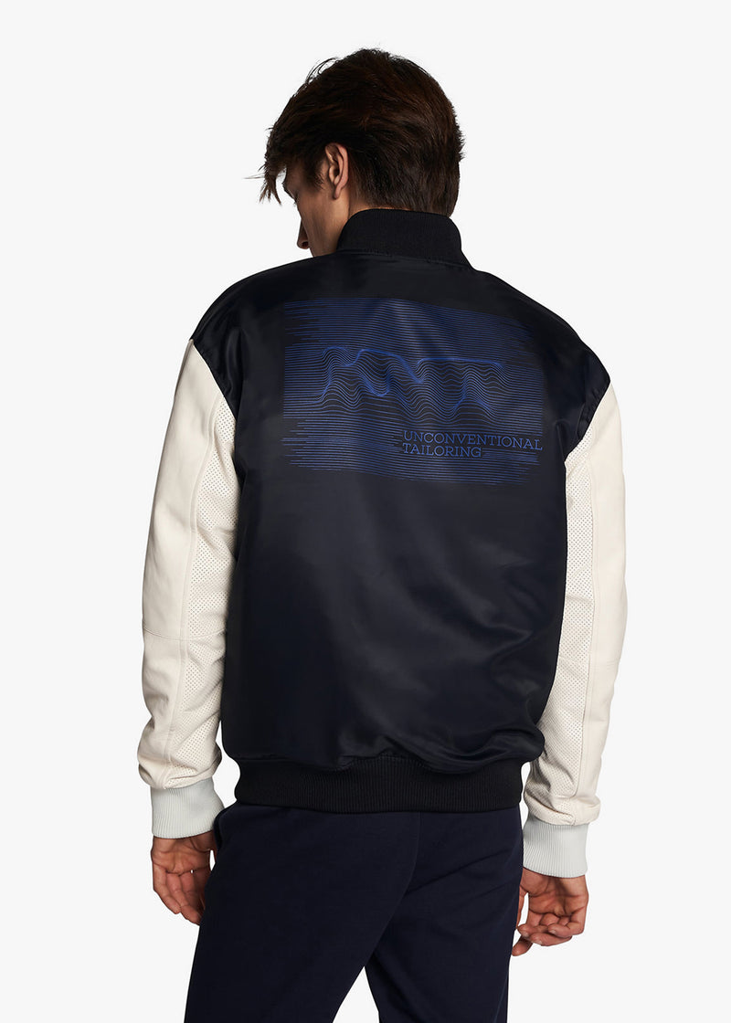 Kiton blouson style bomber bicolore et bimatiére.