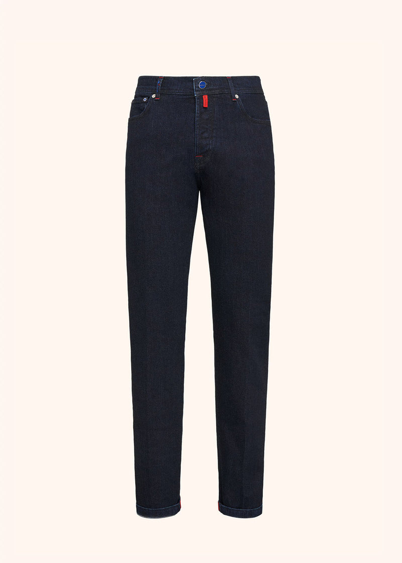 Kiton jean modèle «cinq poches» avec couple très slim et taille basse pour homme.
