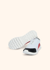 Kiton chaussure de running modéle ''fit'' en tissu maille blanc avec détails noirs et rouge pour homme.